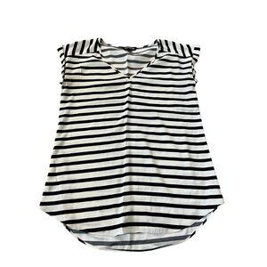 Comfortable Express Cap Sleeve Top Size S Black White Striped Knit